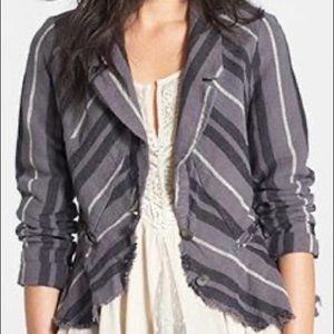 Free People Gray Rumble Linen Stripe Blazer 4